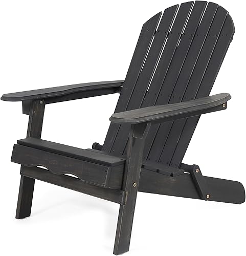 Benjara Libo Outdoor Adirondack Chair, Gray Acacia Wood Frame, Slat Panels