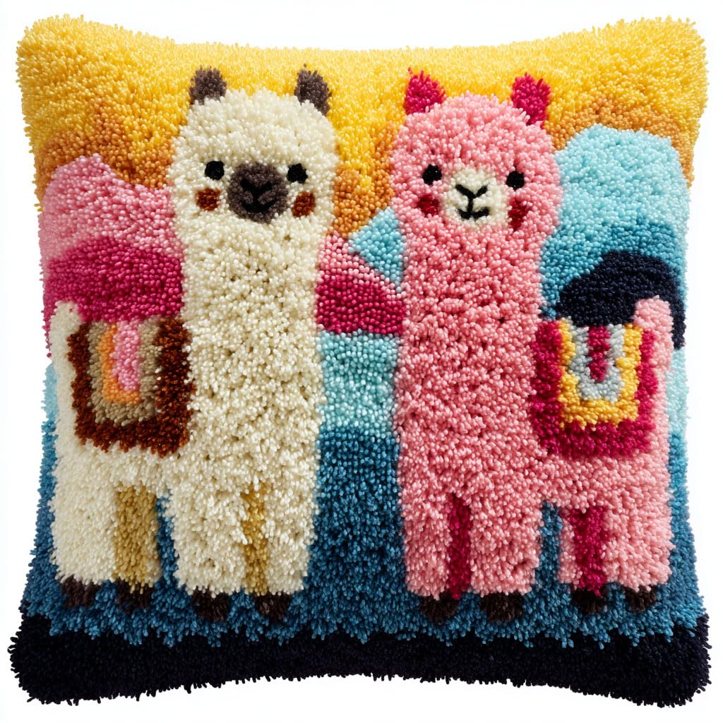 Taxpy DIY Latch Hook Rug Kits, Animal Alpaca Latch Hook Cushion Kits Pillowcase Rug Crochet Needlework DIY Needlework Pillow Cover Sofa Cushion 43x43cm