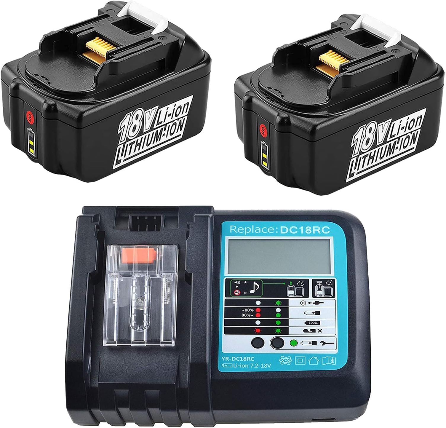 2x replacement 18V 5.0Ah BL1850B battery replacement battery with Fast