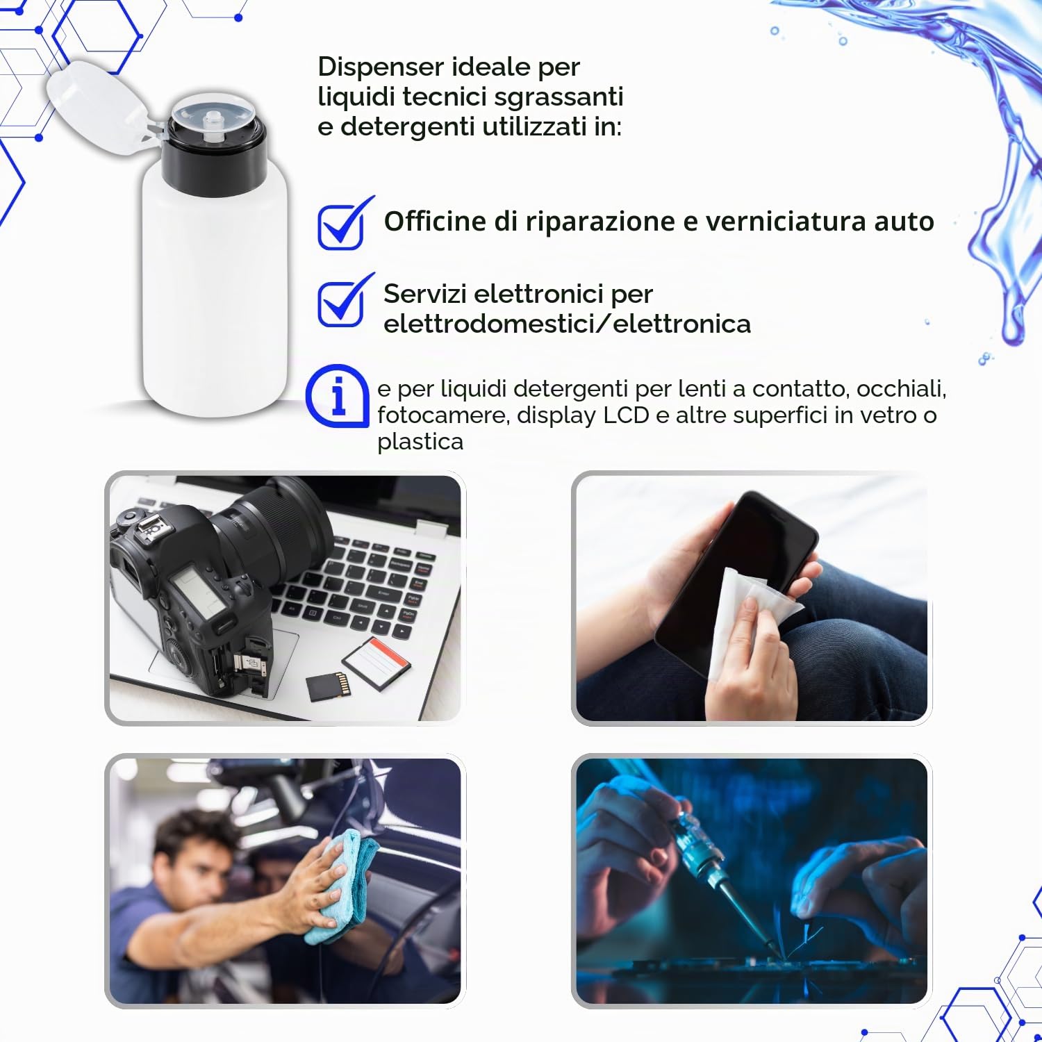 LALILL Flaconi Dosatori 2x200ml - Dispenser con Pompa per Liquidi Cosmetici - Acetone Cleaner Shampoo Lozione - Uso Professionale e Domestico