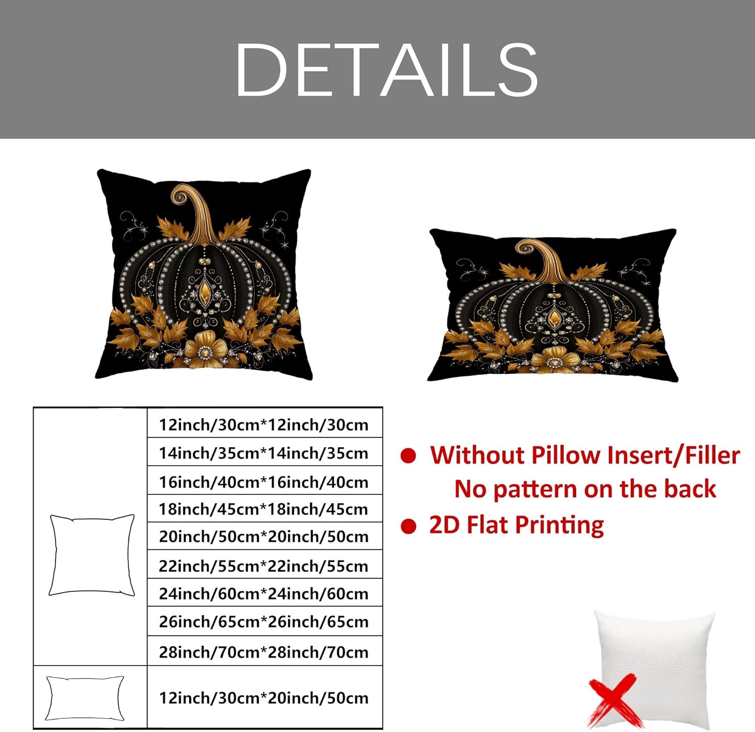 Elegant Halloween Pumpkin Throw Pillow Covers Set of 2, Black and Gold Decorative Cushion Covers for Fall Harvest Home Decor, Perfect for Sofa Couch Bed 26x26 Inch