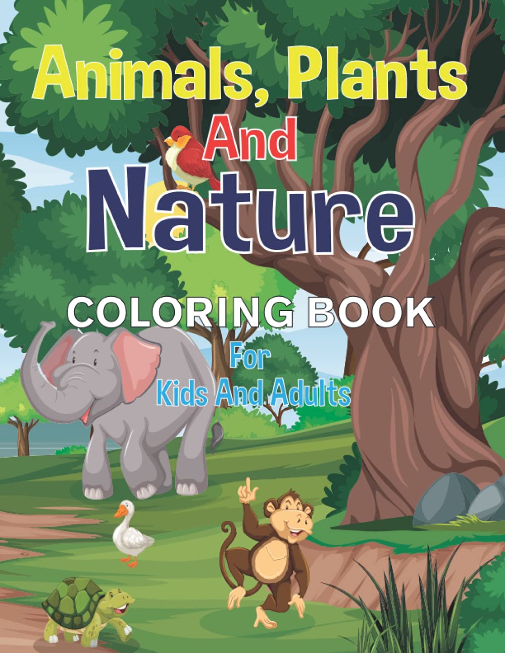 Animals, Plants and Nature. Coloring book for kids and Adults
