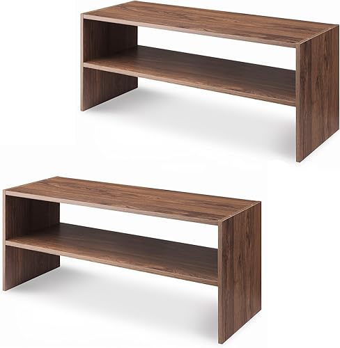 Whitmor - Estante para zapatos apilable de madera con 2 estantes, nogal, 61 centímetros, paquete de 2