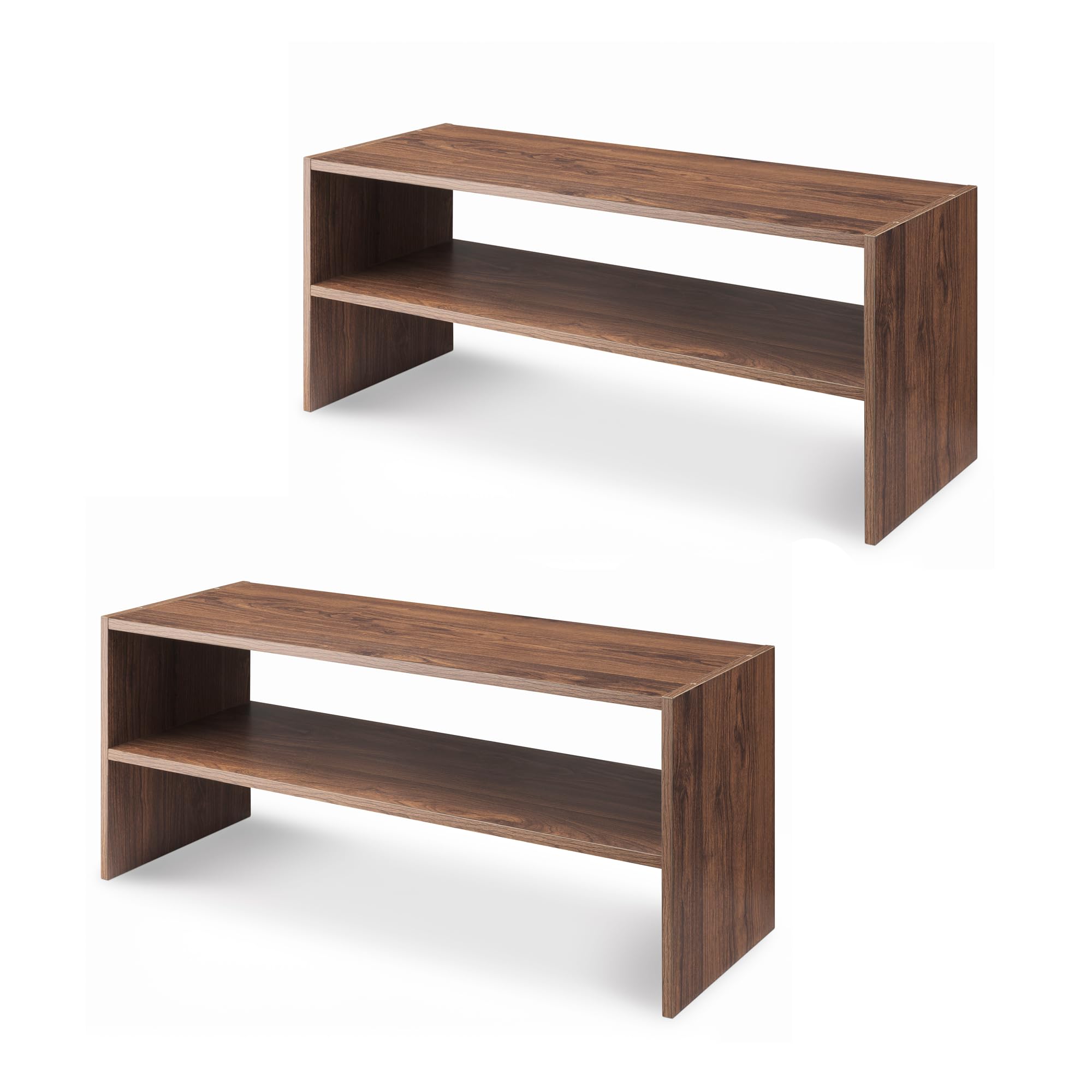 Whitmor Wood Stackable 2-Shelf Shoe Rack, Walnut, 24 inches，2 Pack