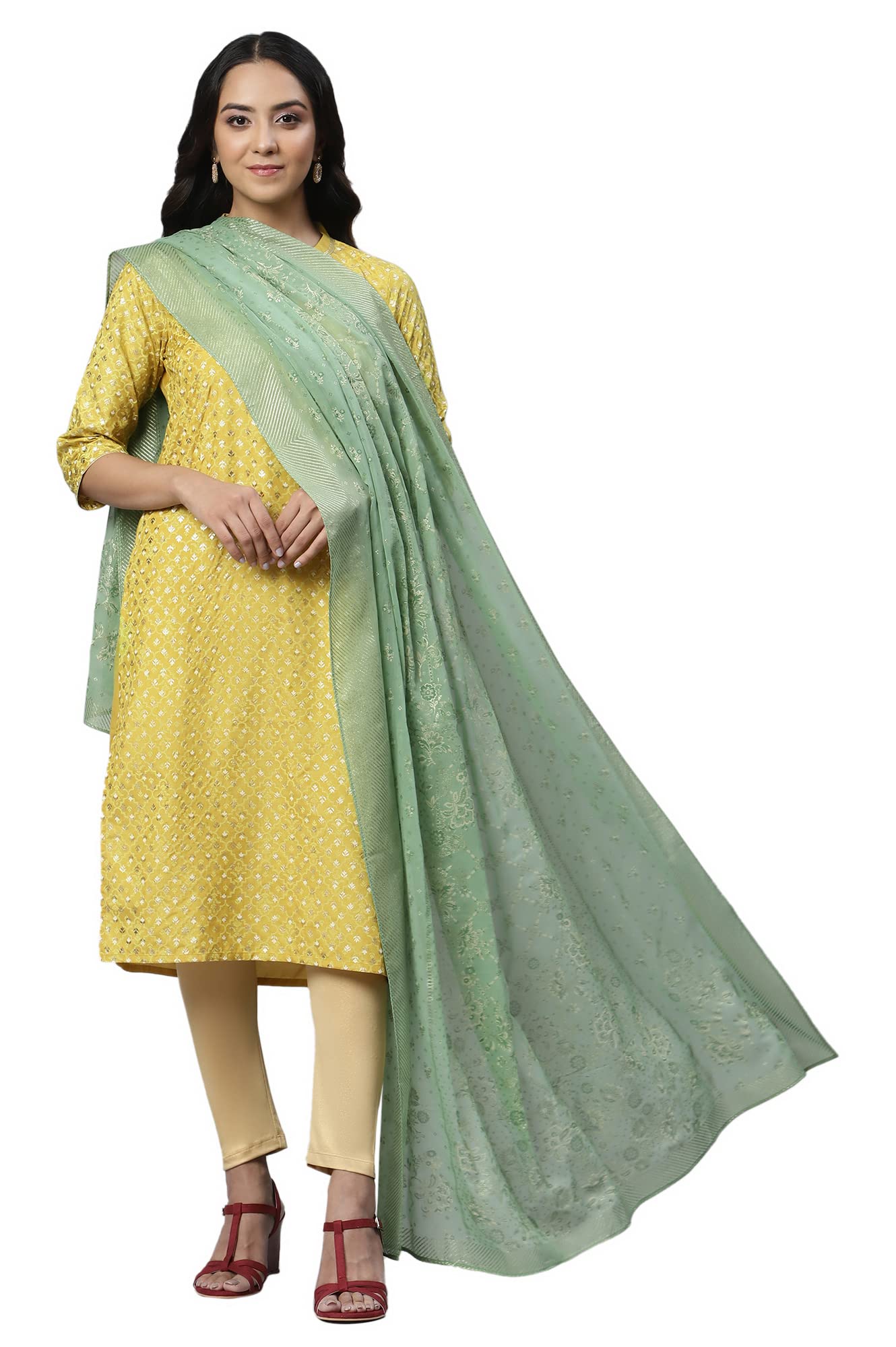 aurelia Geometric Woven Polyester Womens Casual Dupatta (GREEN, FREE SIZE)-picture-15