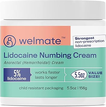 WELMATE 5% Lidocaine Hemorrhoid Relief Cream, Maximum Strength Anorectal Cream, 5.5 oz