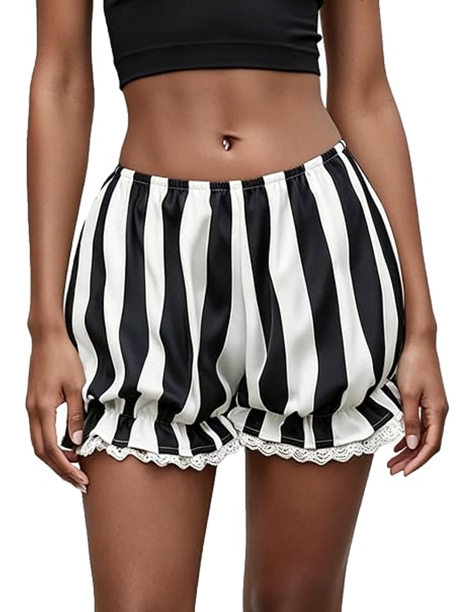 Acribl Women Halloween Clown Shorts Gothic Striped Bloomers Jester Costume (A-Black, M)