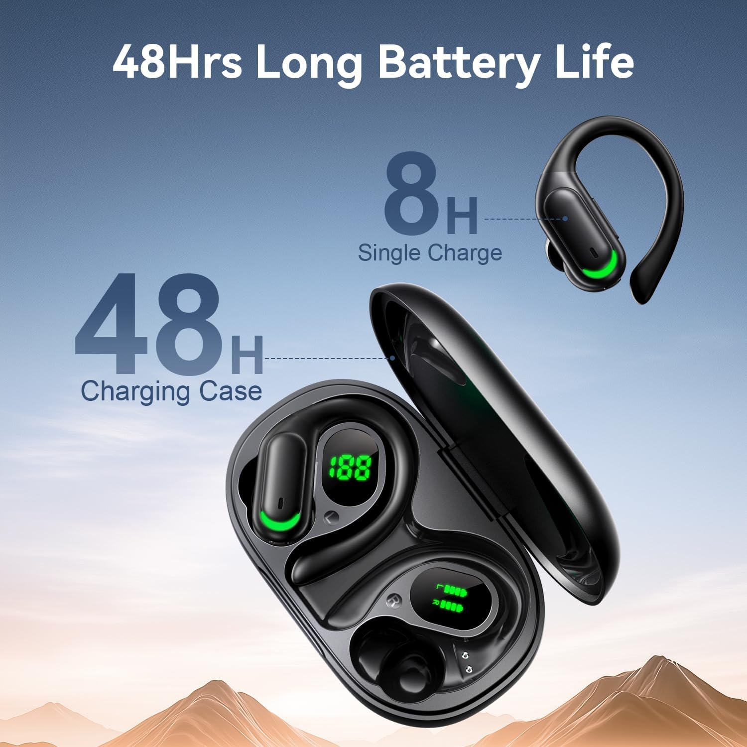 Wireless Earbuds Bluetooth 5.4 Headphones, 96hrs Playtime, Wireless Charging Case LED Display, Over Ear Headphones, ENC Noise Cancelling, Hi-Fi Sound, IP7 Waterproof, for Sports Workouts (Deep Black) - Image 4