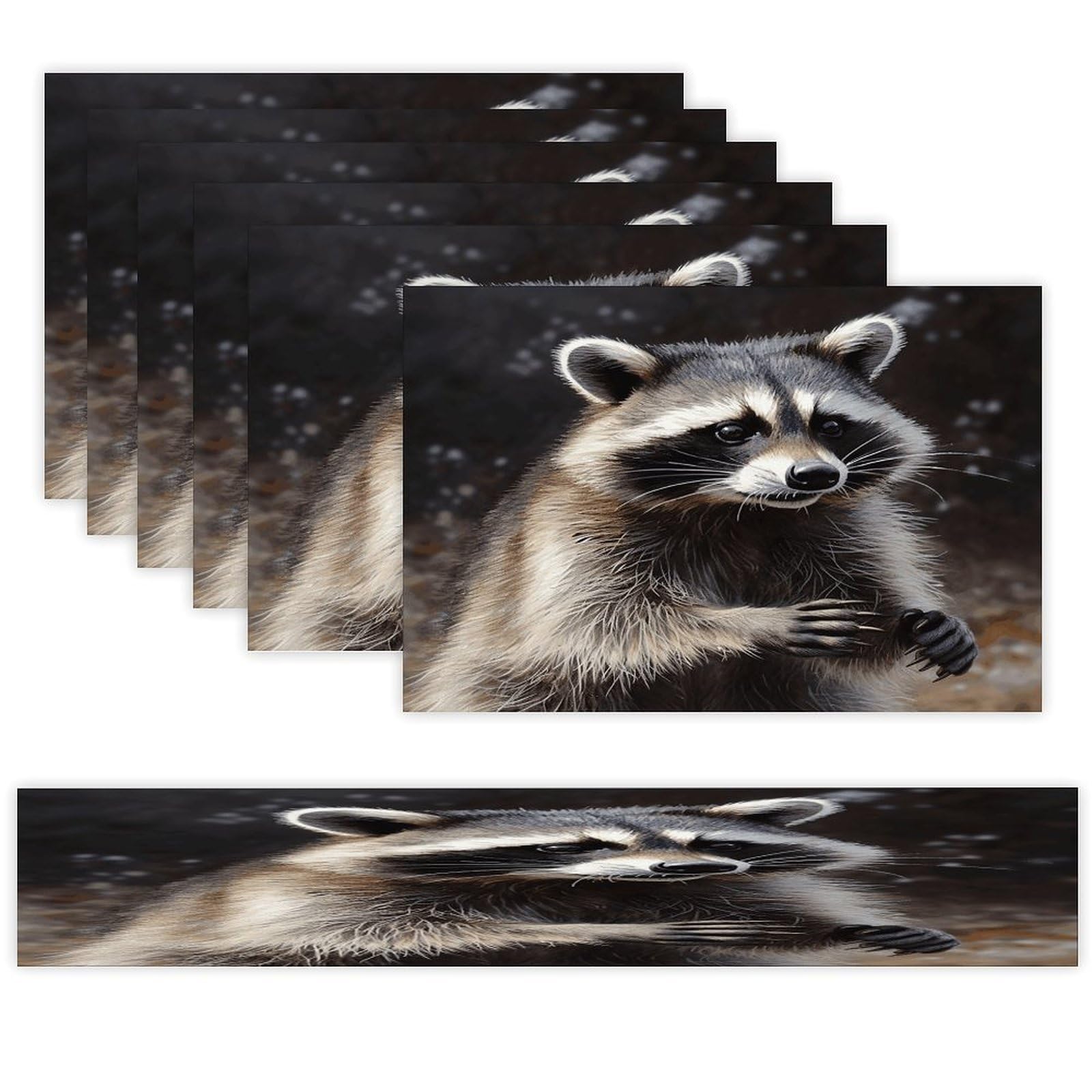 Raccoon Table Runner and Placemats of 6 Washable Heat Resistant Place Mats with Table Runner Vintage Holiday Table Mat Set for Holiday Party Kitchen Dining Deco