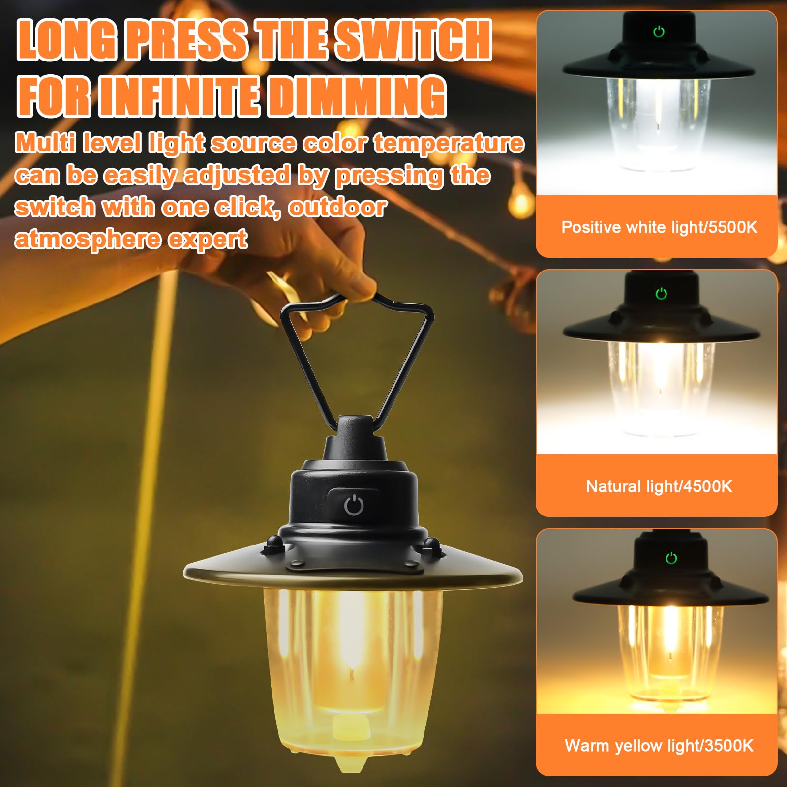 2 pezzi LED lampada da campeggio ricaricabile, USB ricaricabile portatile, 3 modalità di luce, dimmerabile, lampada da campeggio ricaricabile, IPX4, impermeabile 2800 mAh, lanterna da campeggio per