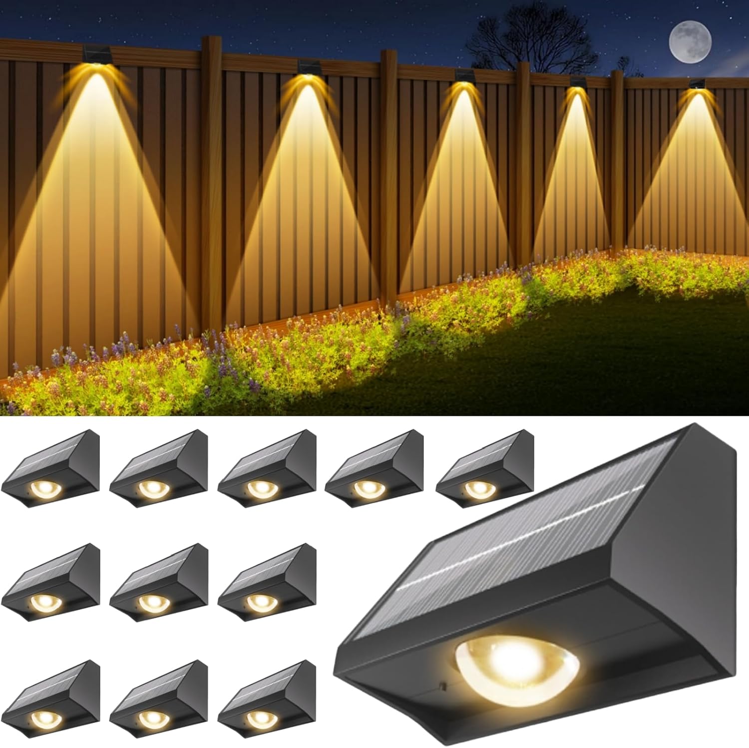 Solar Fence Lights Outdoor Waterproof High Brightness LED Spot Lens Deck Lights 7 Mode Warm & Cool White RGB Solar Powered Wall Lighting Decor for Outside Patio Step Backyard Railing Pool - 12 Pack