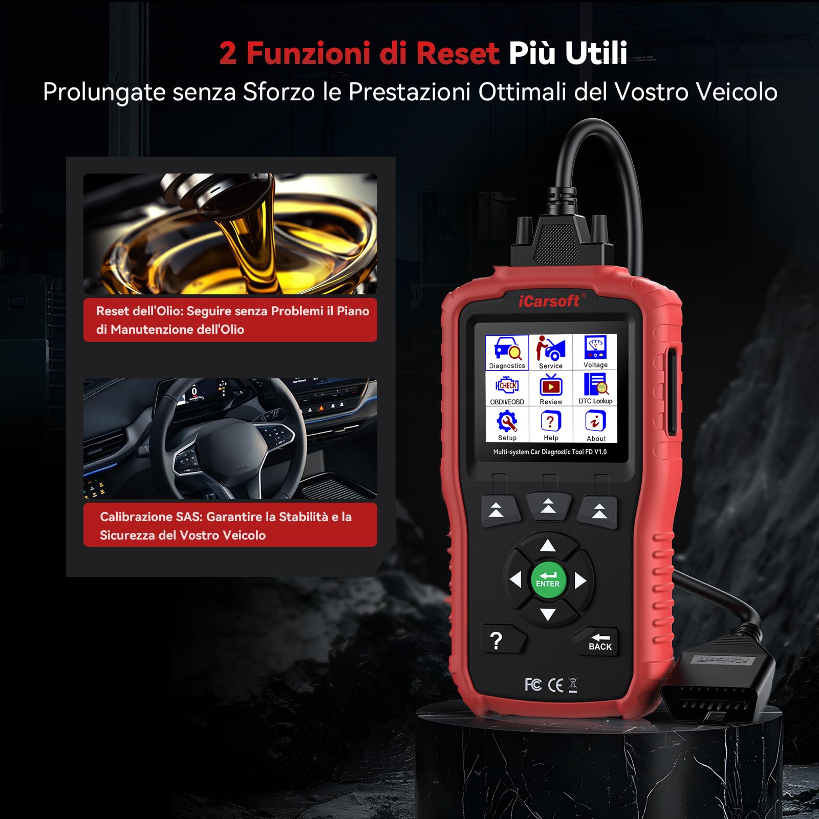 iCarsoft FD V1.0 OBD2 Auto Diagnostica per Ford/Holden, Diagnosi Auto Professionale in Italiano per Tutti i Sistemi, Ripristino dell'Olio, Calibrazione SAS, Test della Batteria, Aggiornamento a Vita
