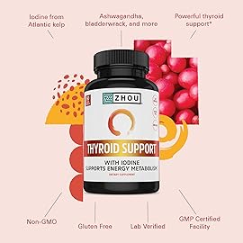 ZHOU Thyroid Support - Thyroid Supplement for Women & Men with Zinc, Iodine, & Selenium, Cellular Energy Thyroid Complex with Ashwagandha, Kelp - 60 Veggie Capsules (Pack of 2)