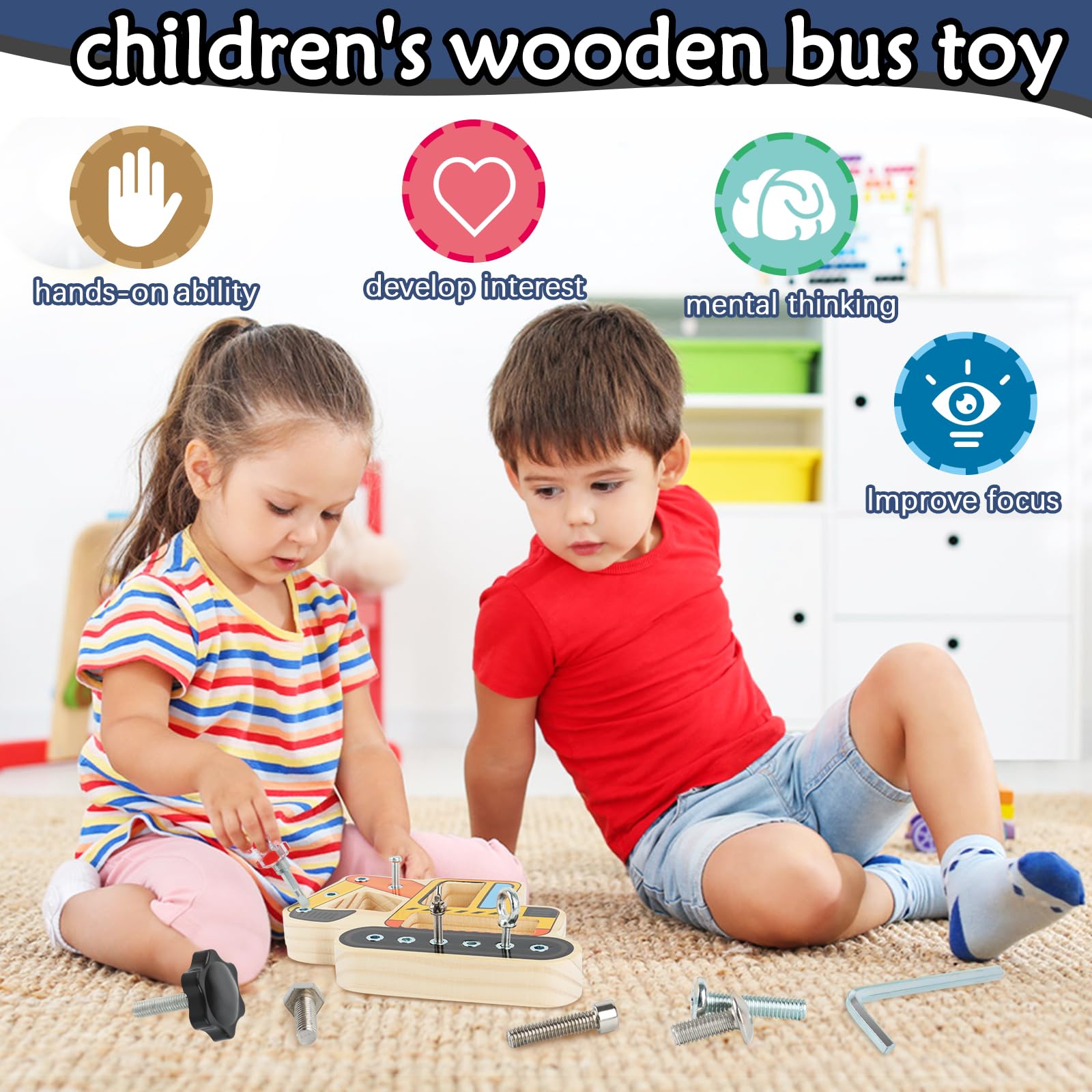 Planche à Vis Montessori En Bois - Jouet Éducatif 3-6 Ans Avec Visseuse, Jeu De Motricité Fine Pour Enfants