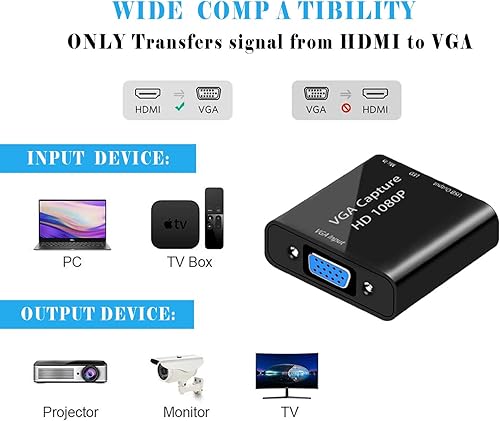 Miniatura 3 de VGA Capture Card, VGA to USB 2.0 Converter with Microphone Input, HD 1080p Video Adapter, for Live Broadcast, Laptops, Monitors, Video Conferencing