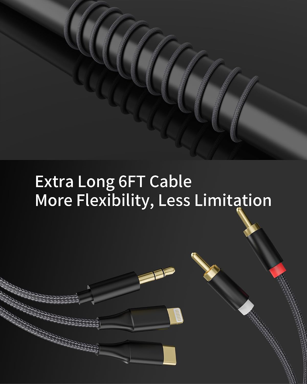 3-in-1 RCA Audio Cable Lightning USB C 3.5mm to 2 RCA