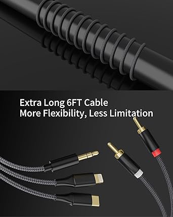 [3-in-1 RCA Audio Cable] Lightning/USB C/3.5mm to 2 RCA Compatible with iPhone, Android, Home Theater, Car Stereo, Speaker, Amplifier (3.9FT)