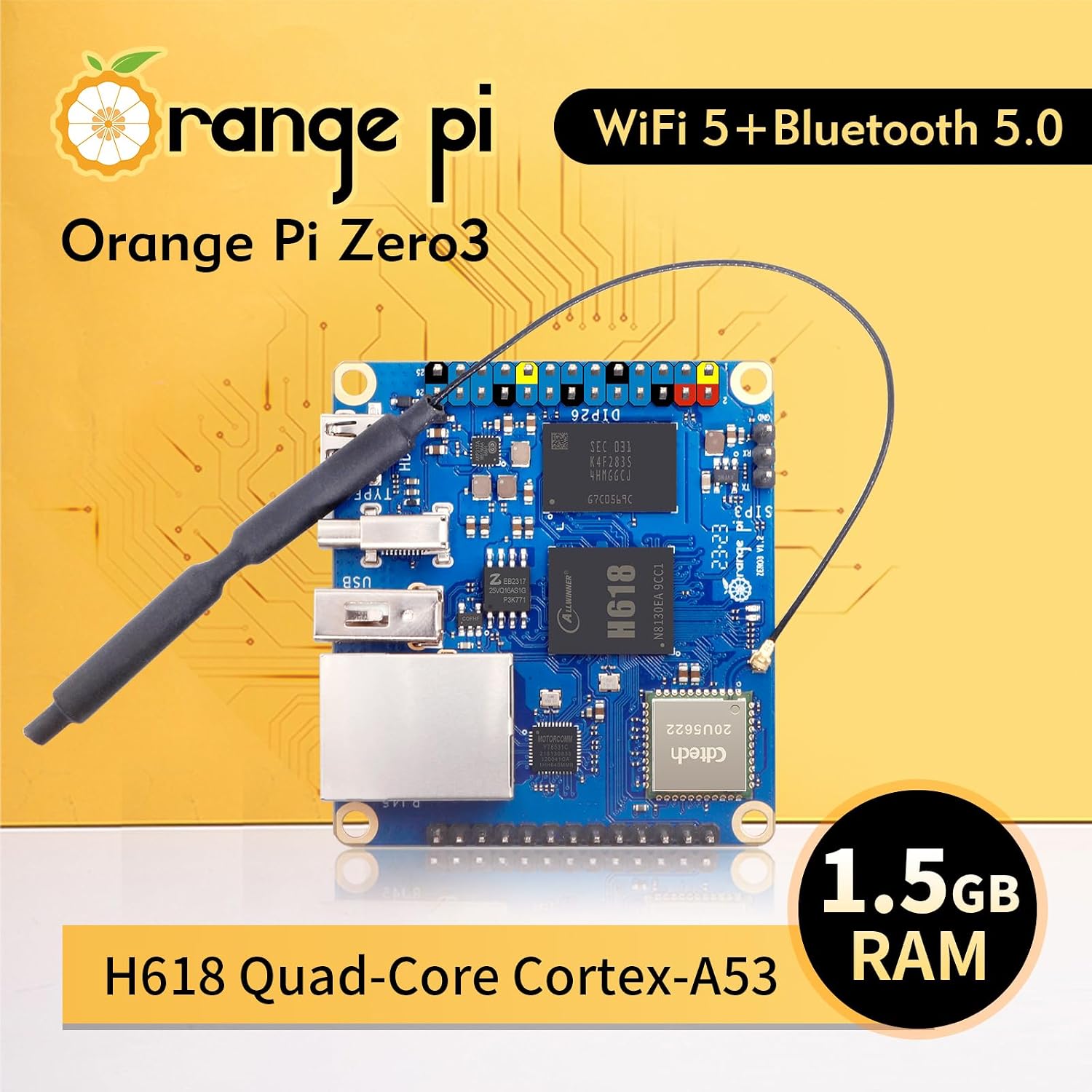 Orange Pi Zero 3 1.5G Allwinner H618 LPDDR4 Quad Core 64 Bit Single Board Computer, Support 4K Display WiFi Bluetooth (Zero 3 1.5G)