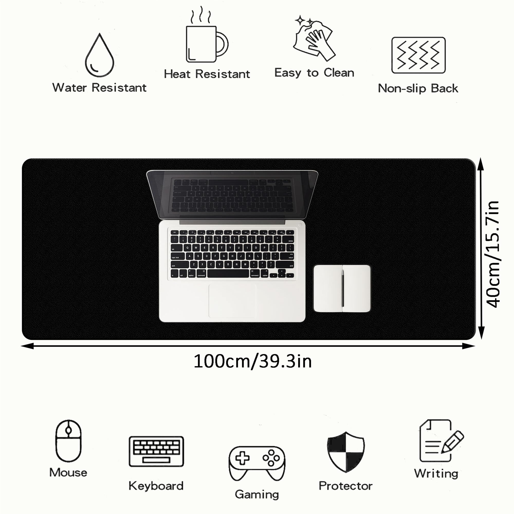 LL-COEUR XXL Cuero Gaming Alfombrilla de Ratón Impermeable Escritorio Mouse Pad (1000 x 400 x 2 mm, Negro)
