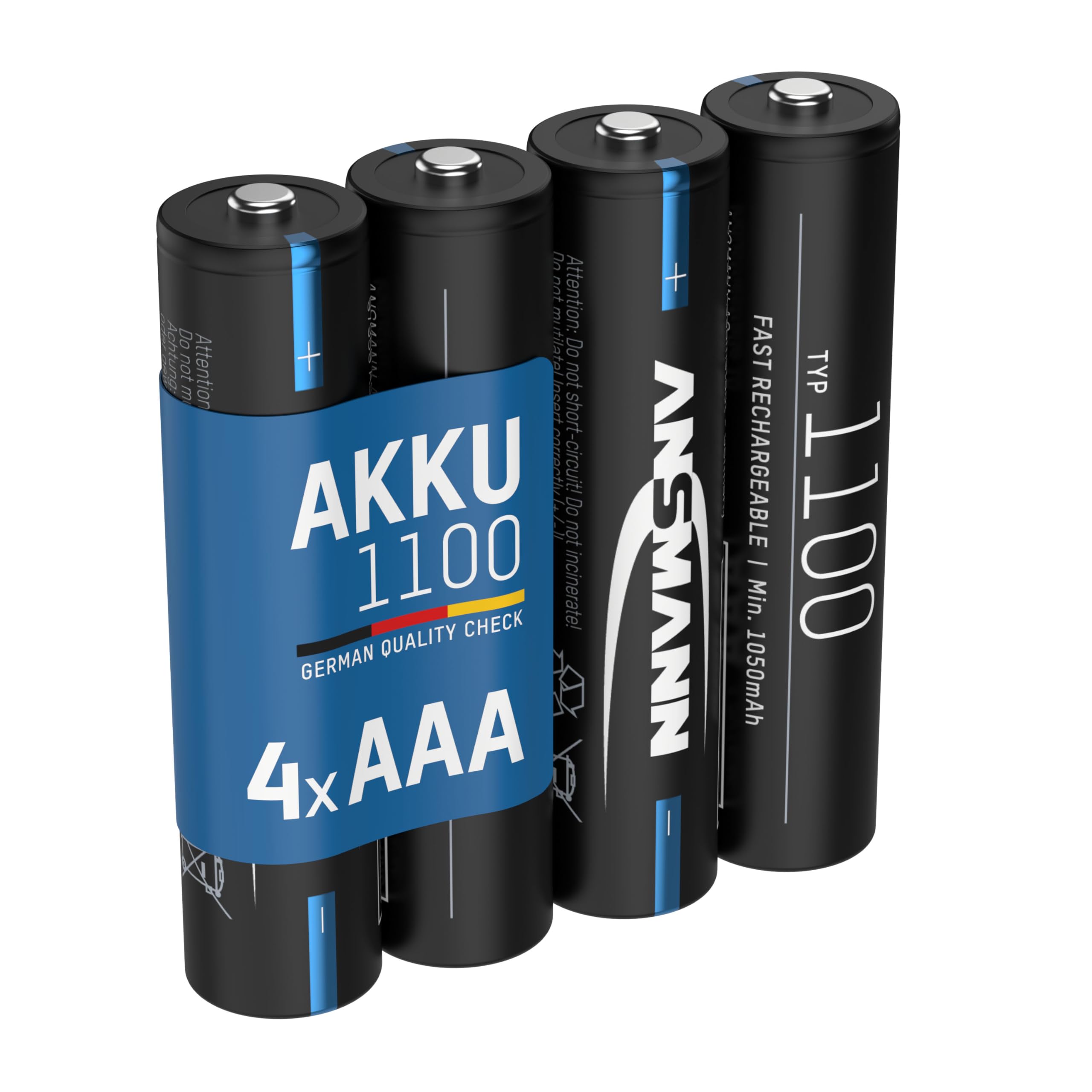 ANSMANN AAA Rechargeable Batteries [Pack of 4] 1050 mAh 1.2V NiMH High Capacity Battery For Lights, Torches, Alarm Clocks, Cameras, Flash Units, Speakers, Microphones -Black