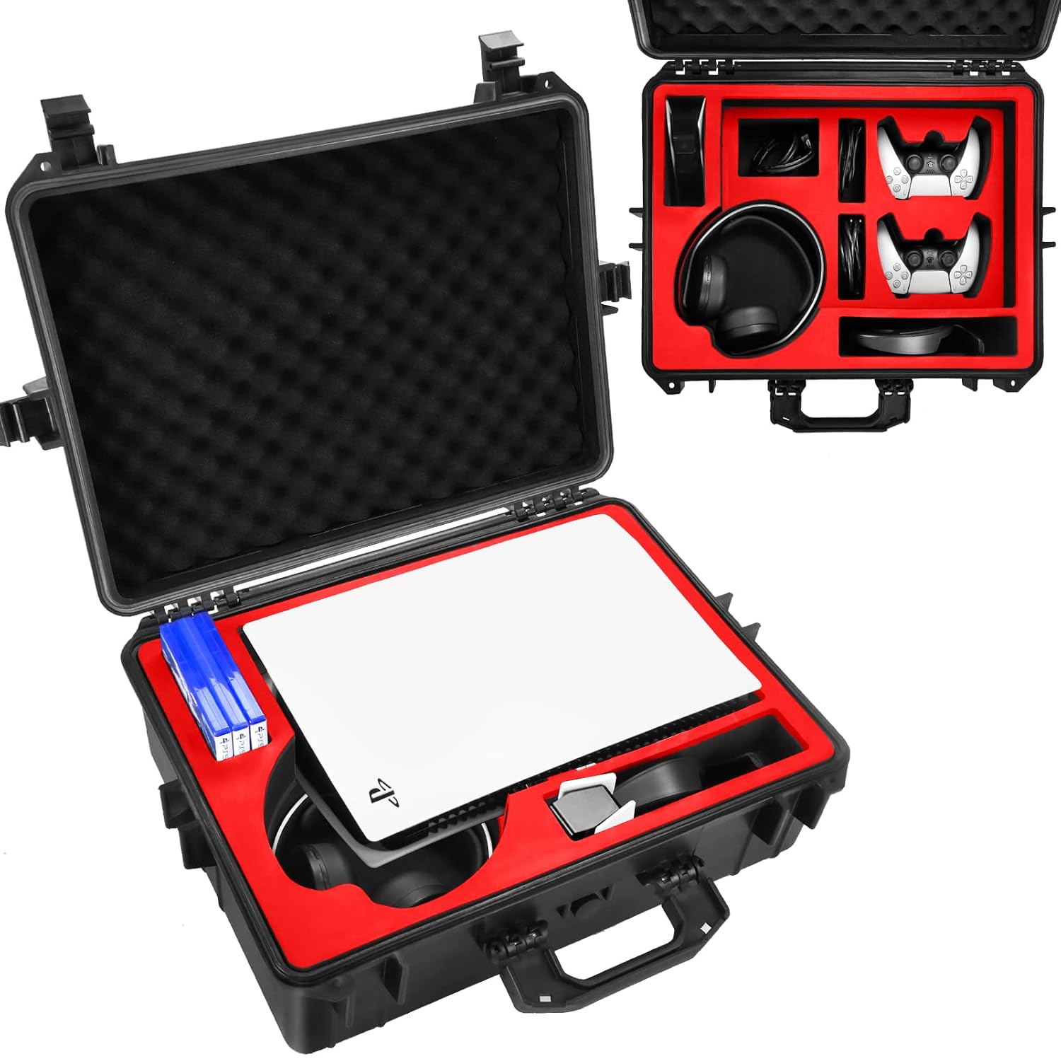 Premium Waterproof Travel Hard Case for PS5 - Heavy Duty PS5 Carrying Case Fits PlayStation 5 Console, Headset, 2 Controllers, Games, Stand, Dualsense Charging Station, Cables and Other Accessories