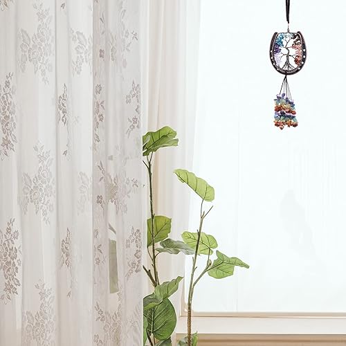 Miniatura 2 de rockcloud Árbol de la vida de herradura con borlas de cristales para colgar en la pared, colgante de ventana con piedras preciosas para decoración