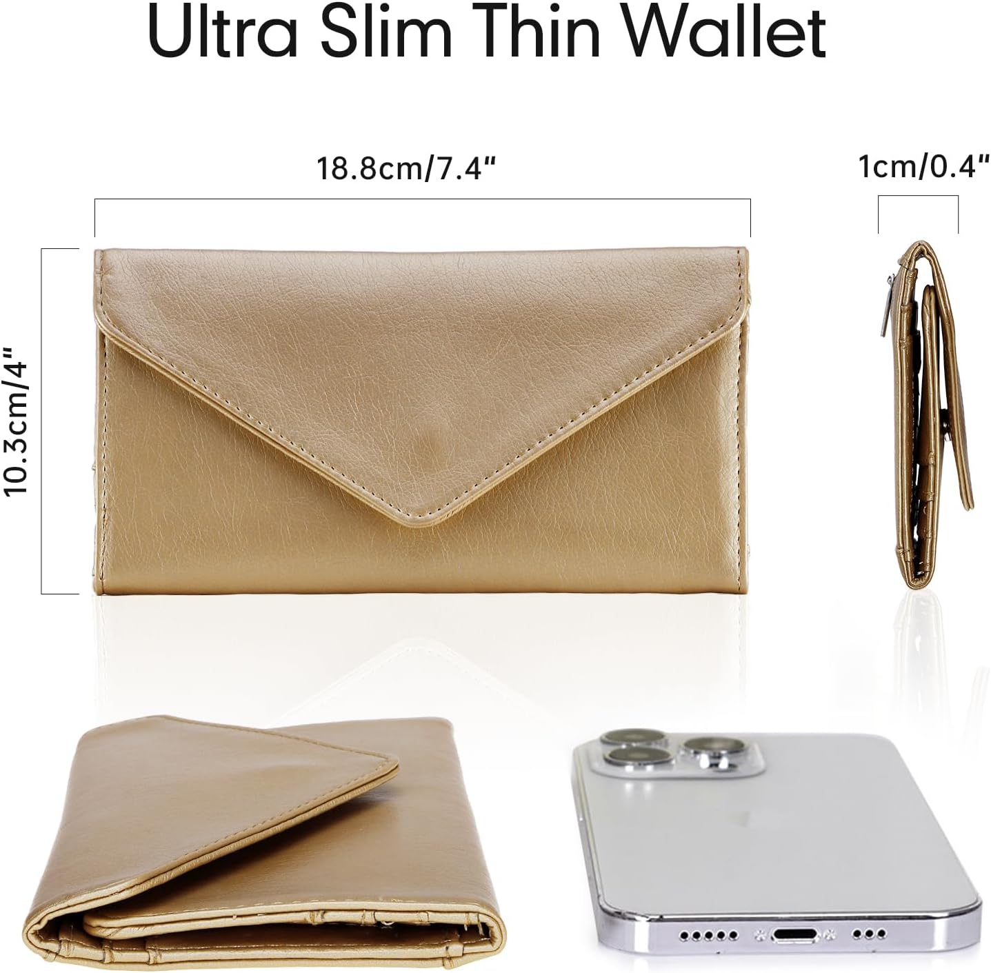 Slim Womens Wallets with Credit Card Slots, Long Envelope Style Anti Theft with 2 ID Windows, Coin Pocket, Champagne image 4