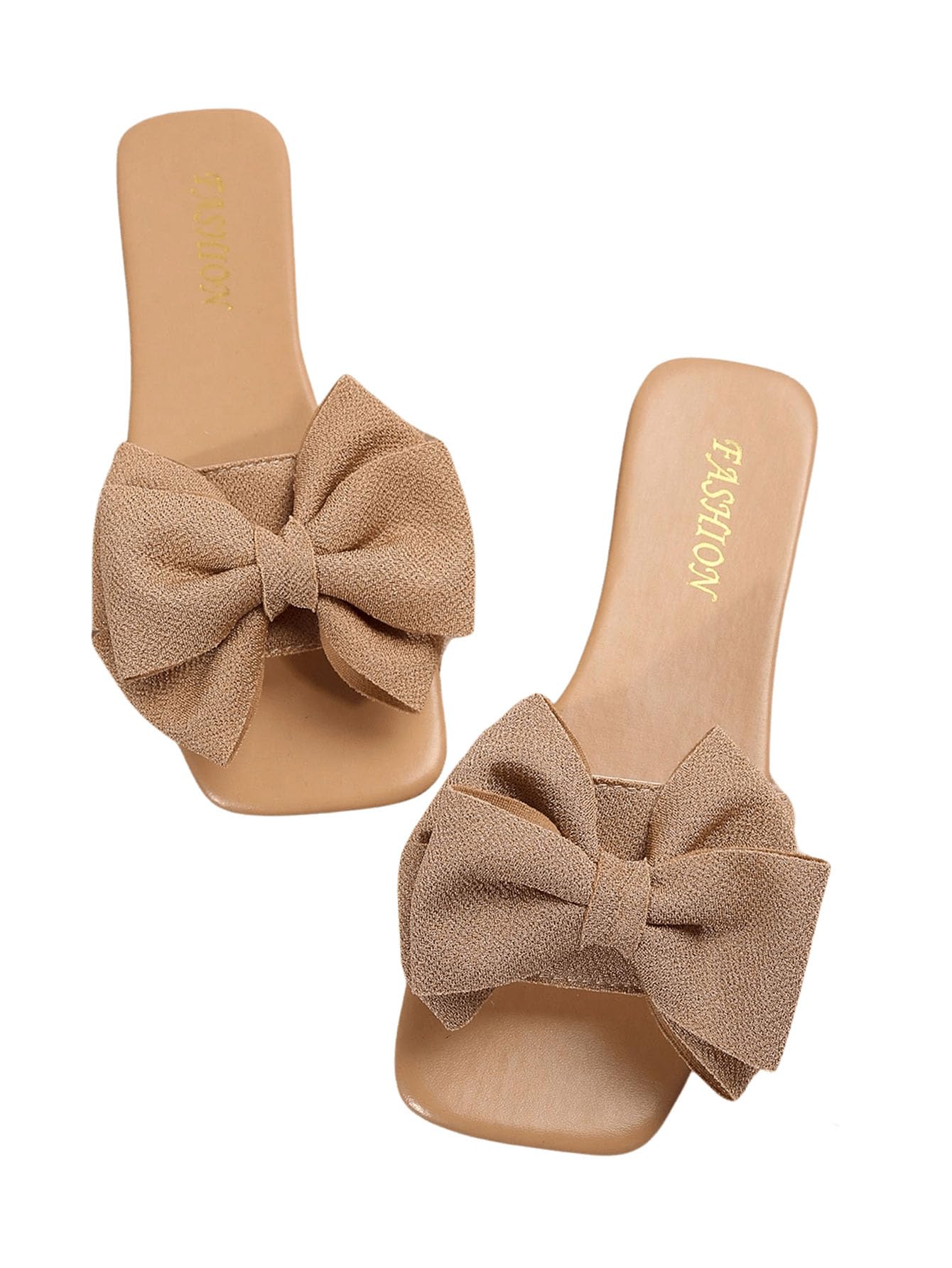 Verdusa Women's Bow Square Toe Flat Sandals Summer Slides Slip On Sandals