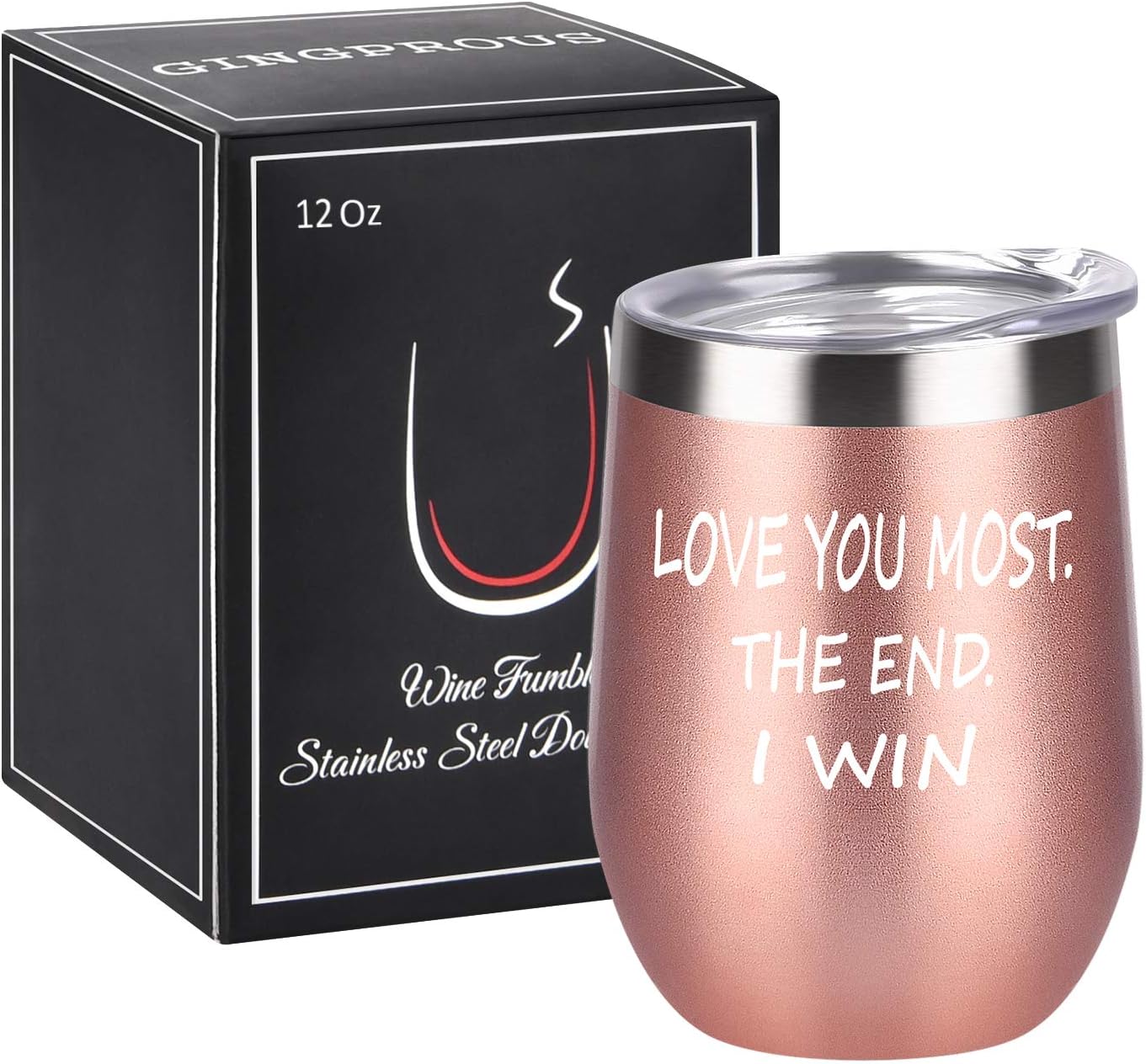 Crаzу Dеаlѕ Love You Most The End I Win Wine Tumbler, Gifts for Girlfriend Wife Lovers Her, Valentine’s Day Anniversary Christmas Gift, 12 Oz Funny Novelty Insulated Stainless Steel Wine Tumbler, Rose Gold