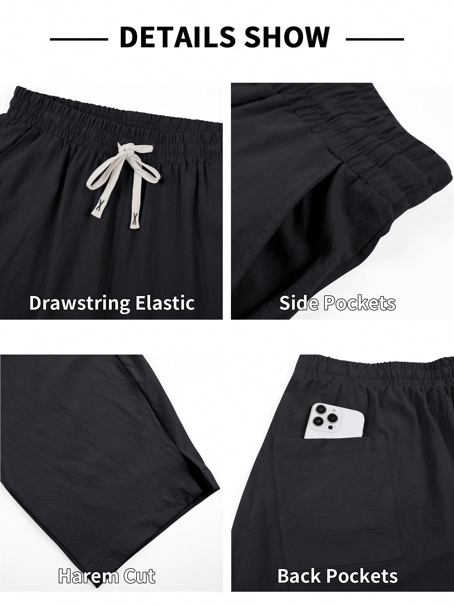 Pantalón de Lino y Algodón para Hombre Harén Curvo Bolsillos Baggy Casual Tiro Bajo Streetwear Verano