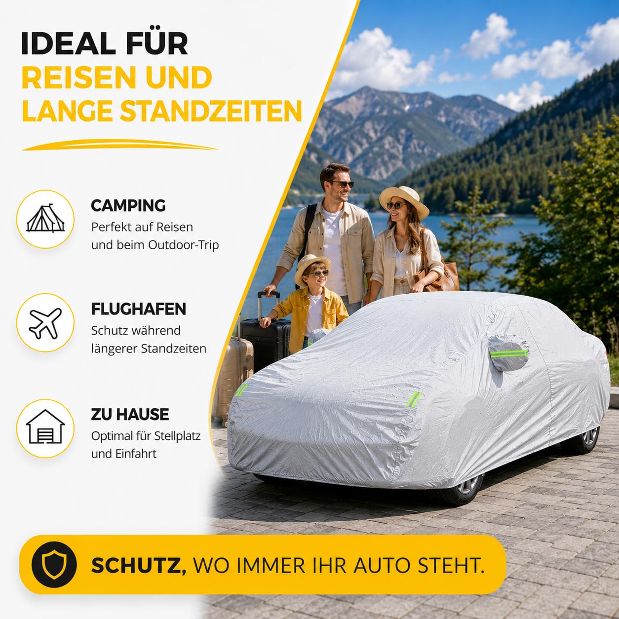 Universale Auto Abdeckung 470 x 180 x 150 cm Vollgarage - Abdeckplane Autoschutzhülle - Autoplane - Indoor & Outdoor - wasserdichte Auto Garage – Car Cover Silber