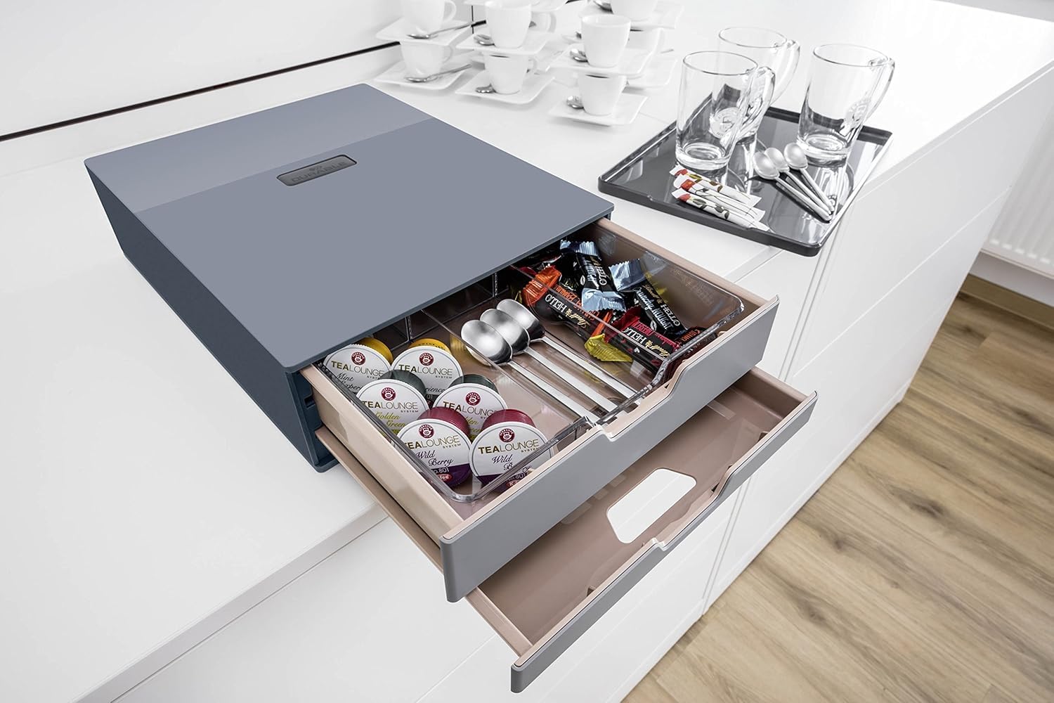Durable 338358 Caja para café COFFEE POINT BOX S para organizar cápsulas de café, sobres de azúcar,cucharillas, servilletas, bolsas de té y mucho más, antracita
