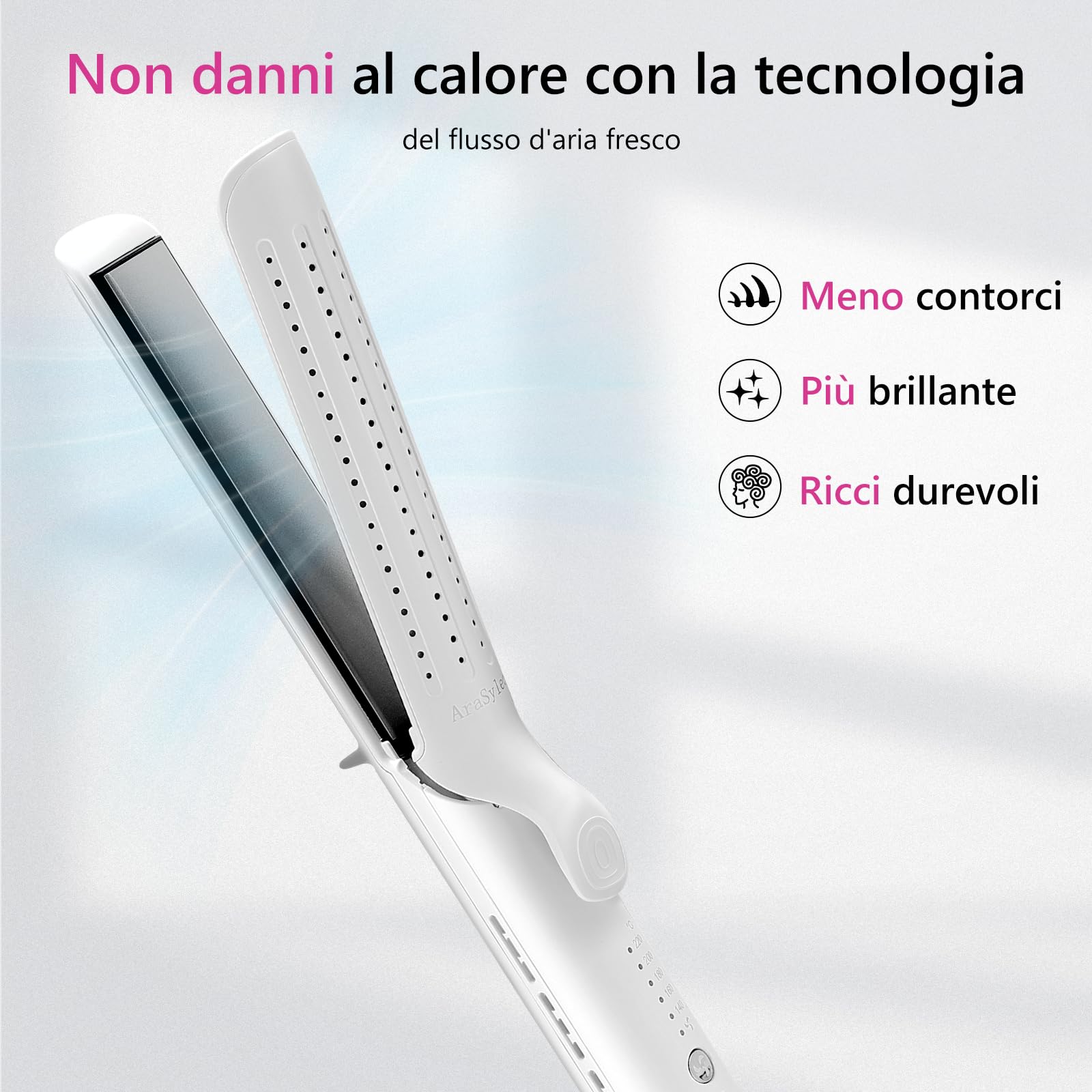 Piastre Capelli & Arricciacapelli 2 in 1 con Ceramica, Arricciacapelli & Piastra Capelli, 5 Temperature Regolabili (140-220°C), Riscaldamento Rapido 30s, Piastra Ceramica Capelli