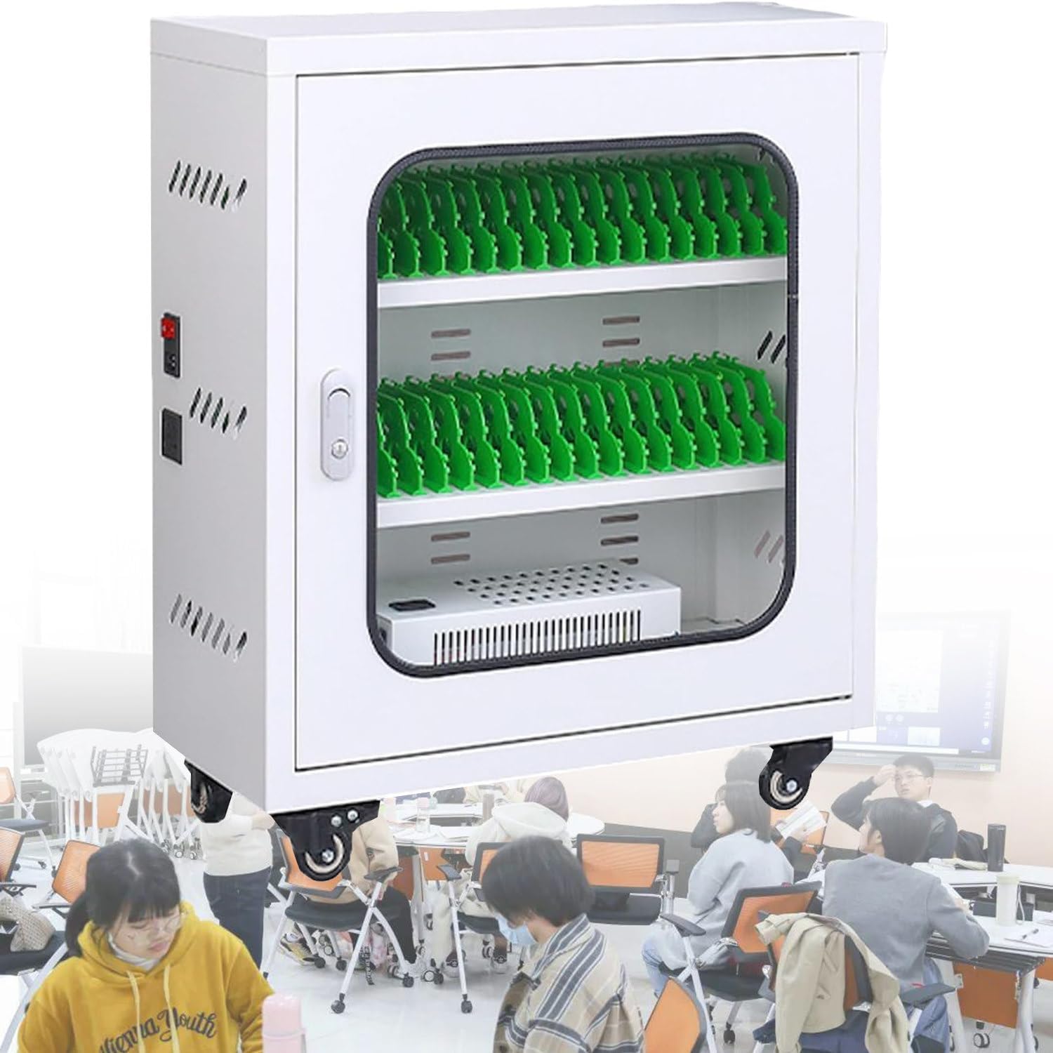 Mobile Phone Storage Box Transparent Acrylic Mobile Phone Security Locker with Key,Mobile Phone Charging Station Cabinet - 40 Slot USB Cellphone Locker with Lock, Secure Rechargeable Chargin