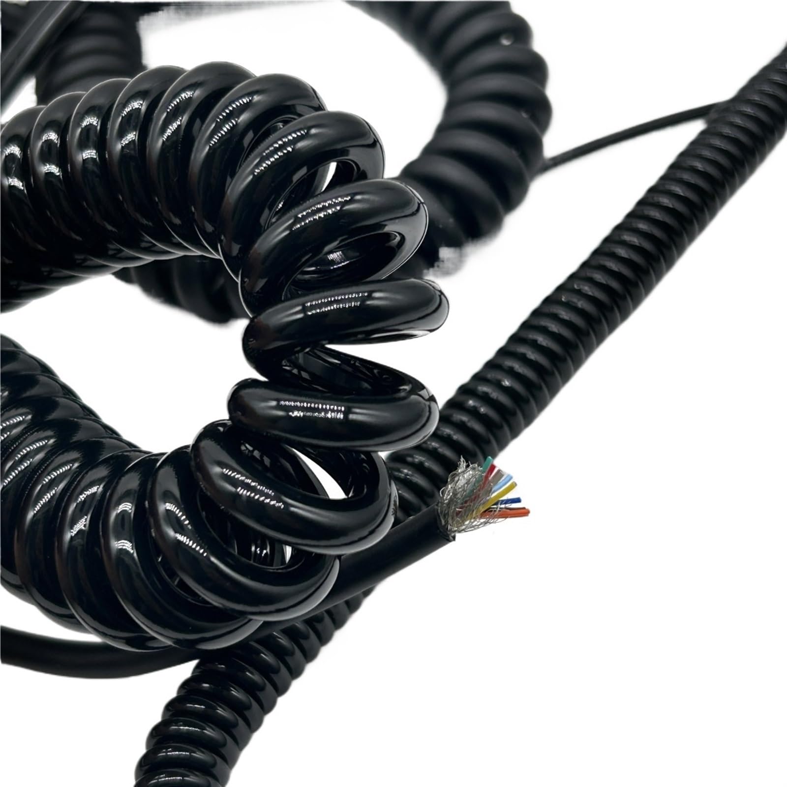 Cable para auricular de teléfono fijo Cable de resorte telescópico 26AWG, 15 núcleos, alambre espiral blindado 0,15mm², 1-15m(Stretch 10 Meters)