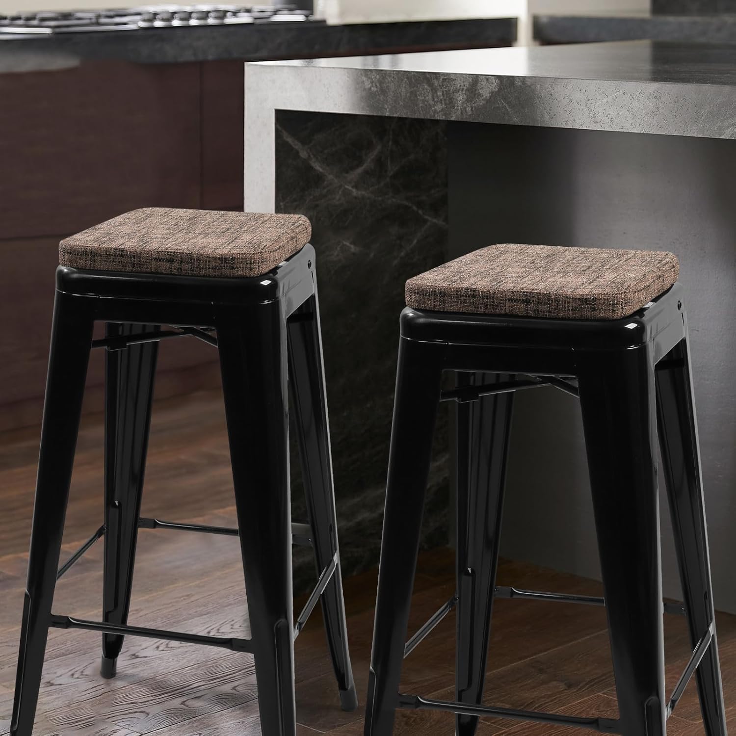 SINOSSO Memory Foam Bar Stool Cushion 1 Piece, Modern Interwoven Style Magnetic Small Chair Pad Use for Cafe Bistro Stackable Metal Stool (Square, Light Brown, 1) - Image 3