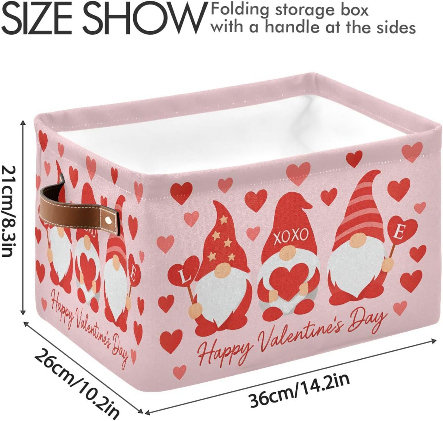 Emelivor Valentines Gnomes Hearts Pink Storage Basket Bins Foldable Decorative Storage Box Laundry Hamper Baskte Storage for Office Bedroom Clothes Bedroom Living Room,1 pcs