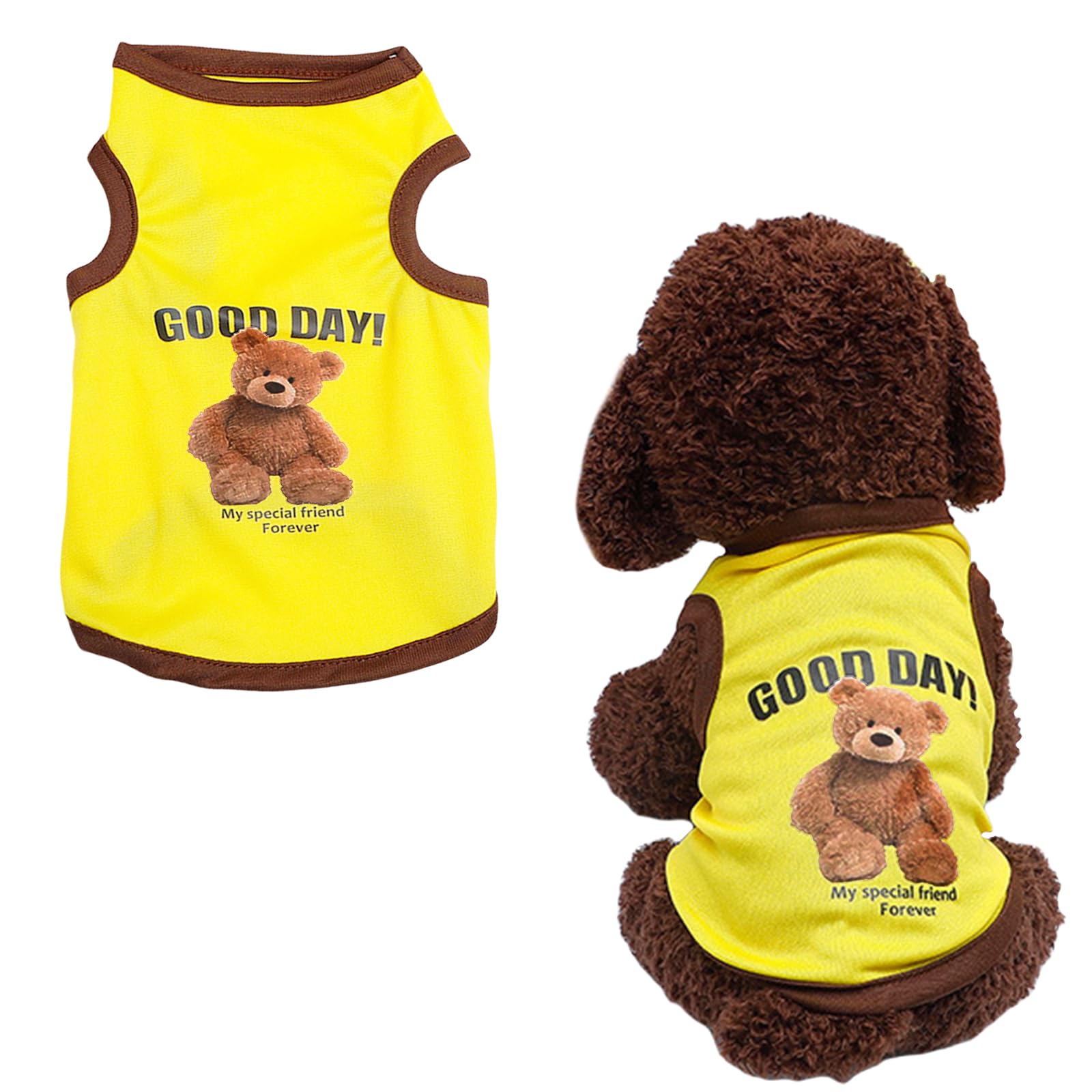 Dog Shirts Puppy Clothes,1PC Cute Bear Dog T Shirt, Summer Breathable Puppy Tank Top Sleeveless Vest for Small Dogs Cat Outfit (Yellow, S)