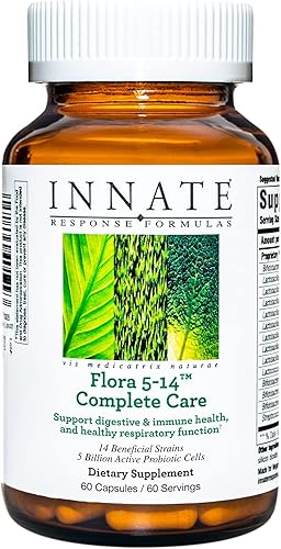 INNATE Response Formulas Flora 5-14 Cuidado completo 5 mil millones de CFU probiótico vegano sin OMG sin gluten 60 cápsulas 60 porciones