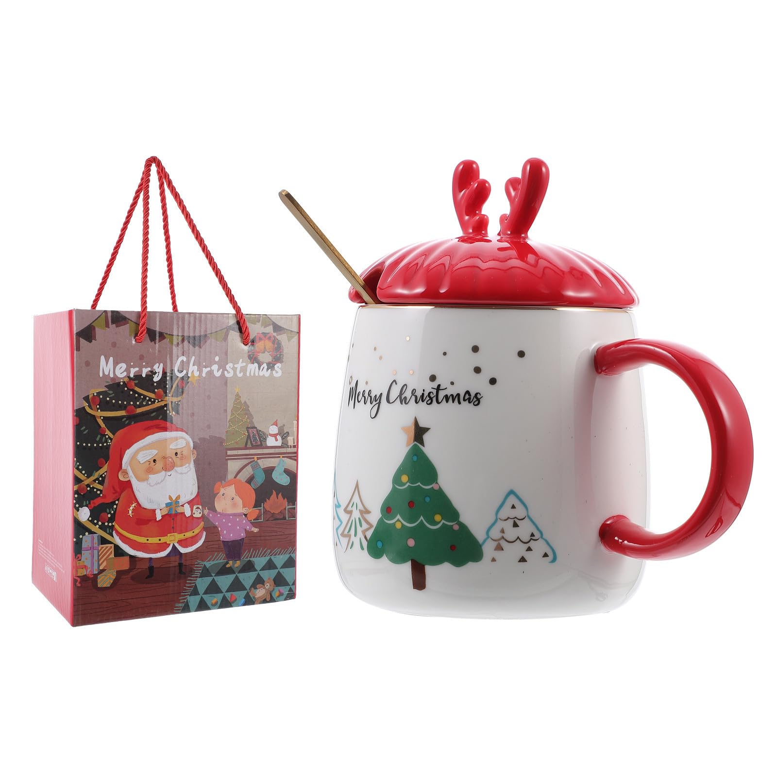 Taza de cerámica navideña con tapa para desayunos invernales y cenas familiares