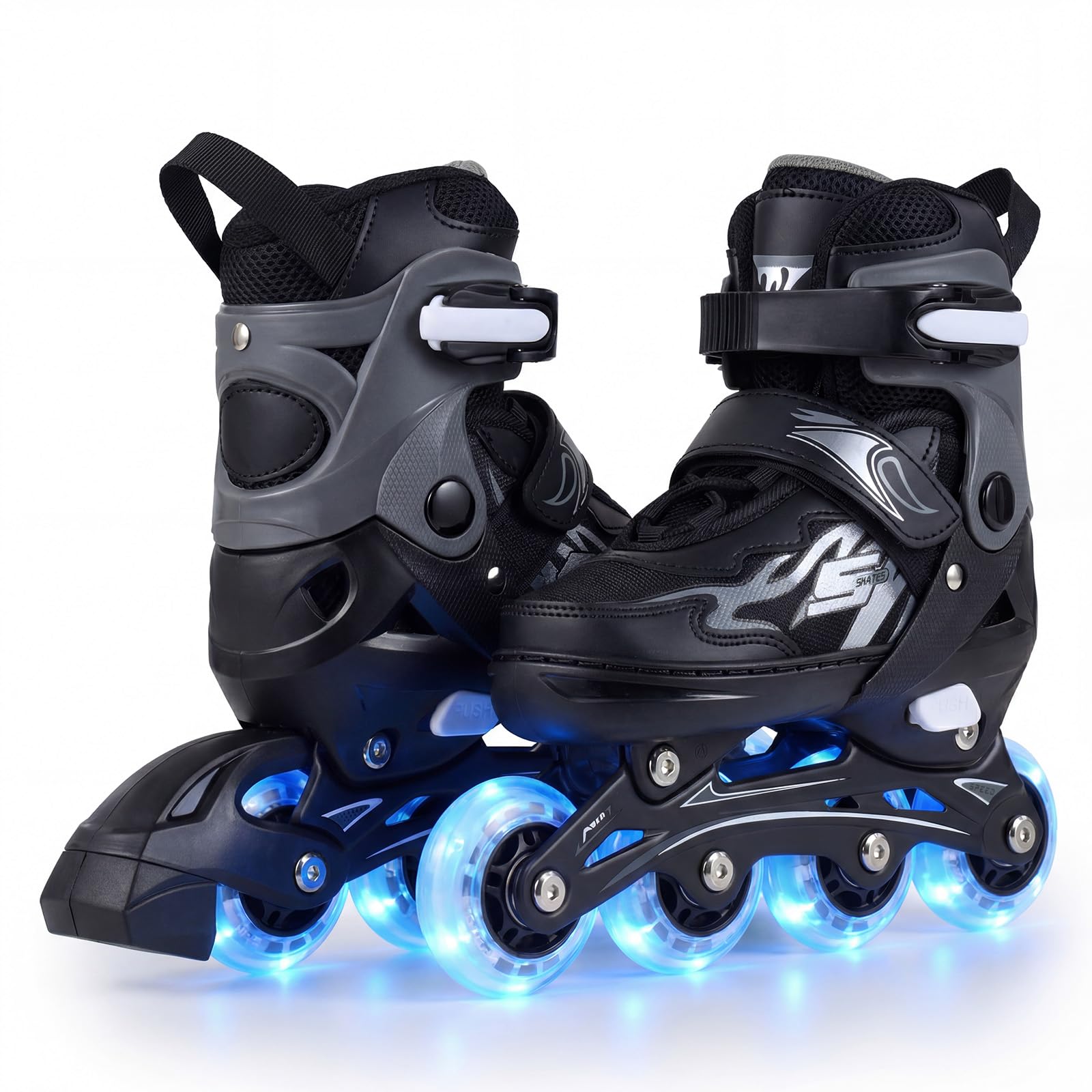 COSTWAY Rollschuhe Kinder, 4 Größen verstellbar, Inline Roller Skates für 5-7 Jahren, Inliner mit leuchtenden Rädern, Kinderrollschuhe drinnen & draußen für Jungen, Mädchen & Anfänger (30-33,Grau)