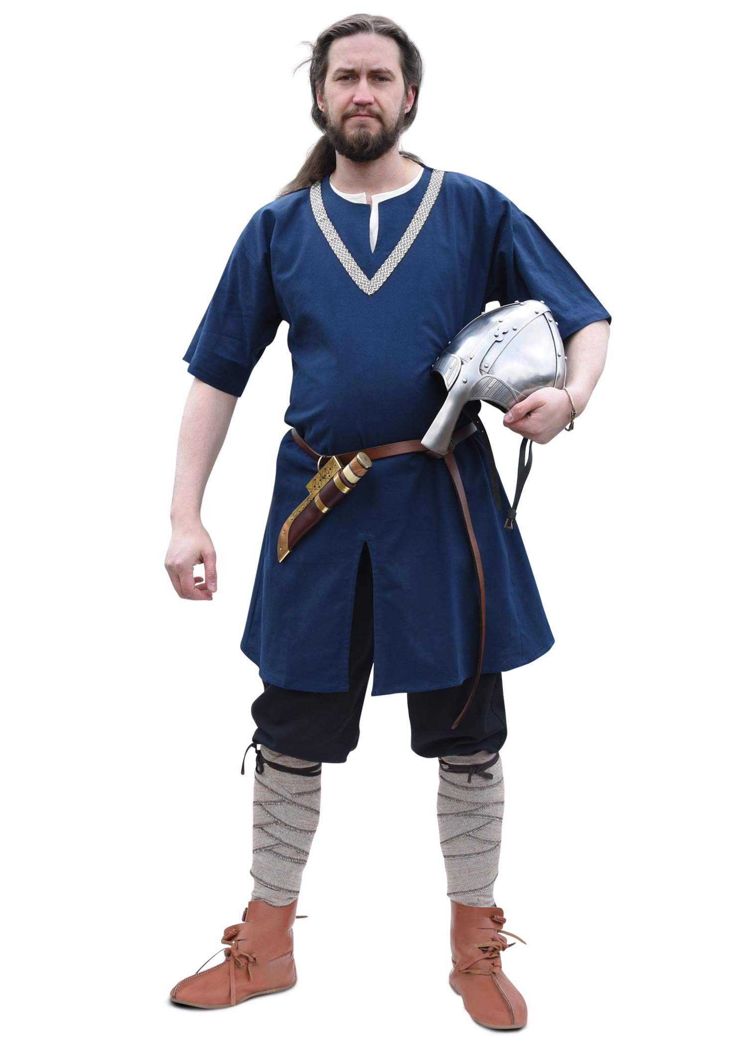 Battle-Merchant Ailrik - Heren middeleeuwse tuniek/Vikinghemd met galon - korte mouwen - carnavalkleding - krijgers - zwart - L