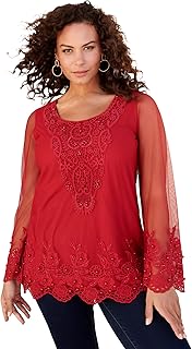 Women's Plus Size Mesh Embellished Tunic