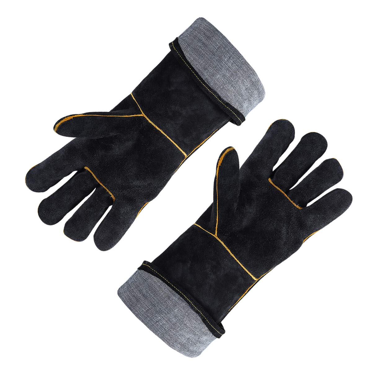 Gants de Soudeur en Cuir 932 °F Gants de Travail Haute Température pour Soudage BBQ Cuisine Four De Cuisson Jardinage