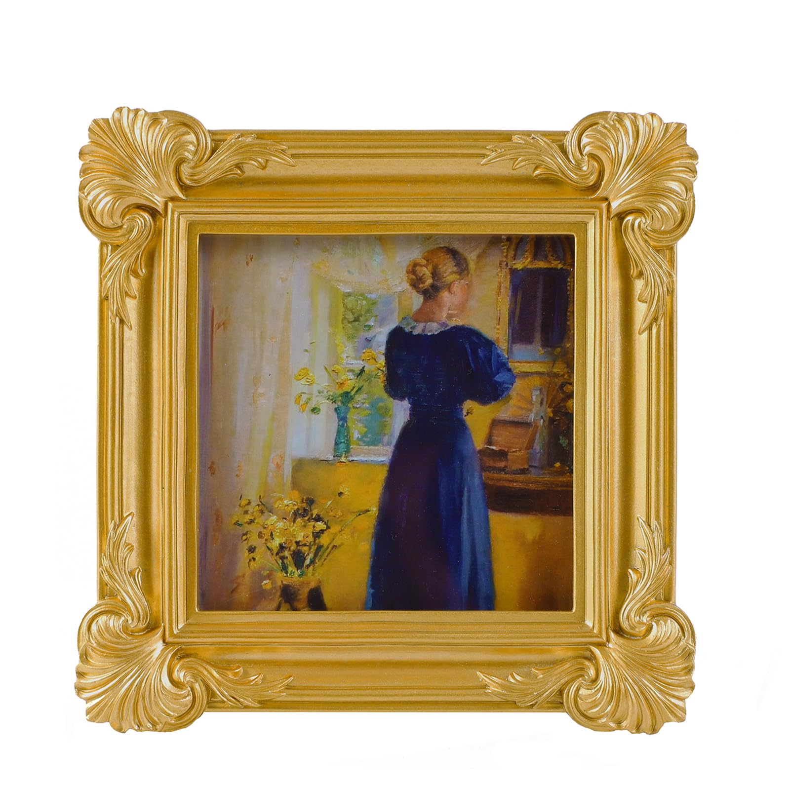SIKOO 4x4 Vintage Picture Frames Small 4x4 Antique Ornate Gold Picture Frame Square with Glass Front for Tabletop and Wall Hanging Victorian Home Decor Gallery Wall