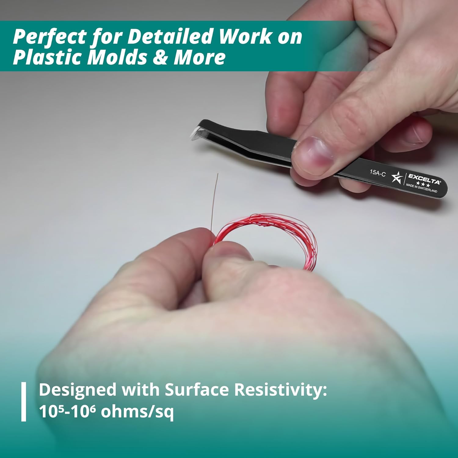 Excelta 15A-C Precision Angulated Cutting Tweezers, Carbon Steel with Epoxy Coating, Flame Hardened Tips, 4.5" Long, Professional