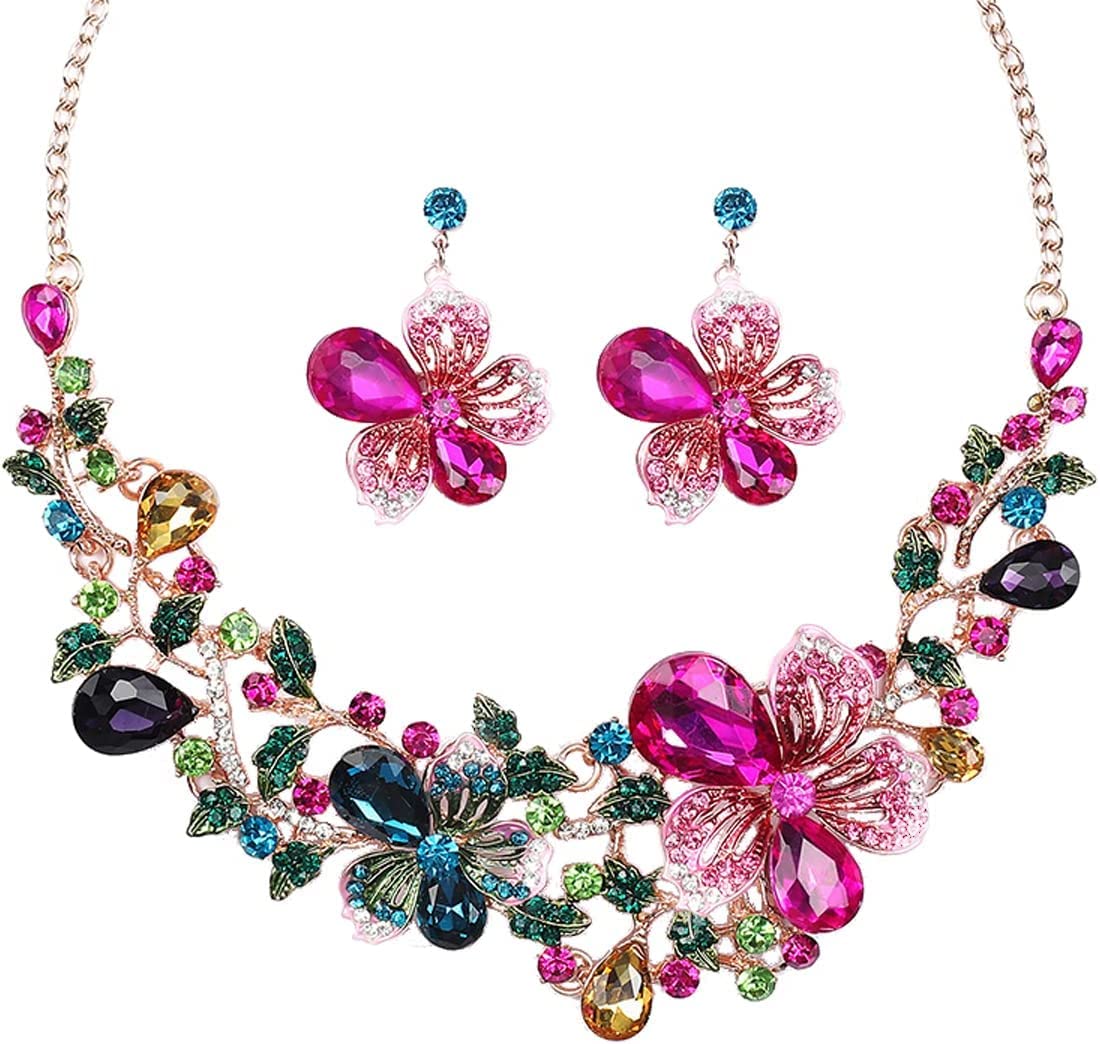 Wedding Necklace Noble Diamond Crystal Flower Chain Choker Collar Evening Necklace festival prom jewellery set Necklace Earrings Set for Ladies and women