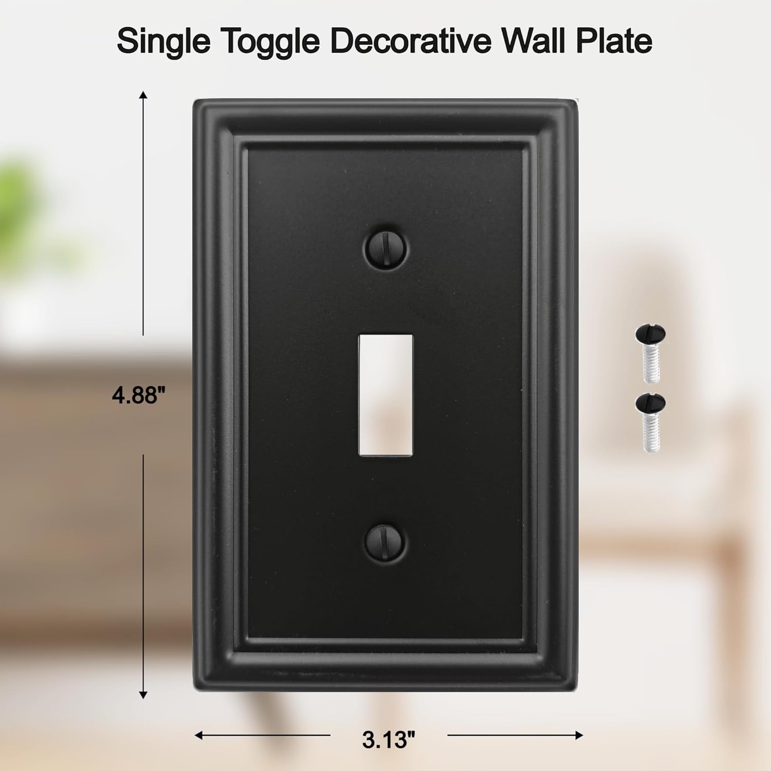 OKAWYC Single Toggle Light Switch Cover Luca Metal Wall Plate, 4-Pack Black 1 Gang, Light Switch Cover Decorative Wallplate, Durable