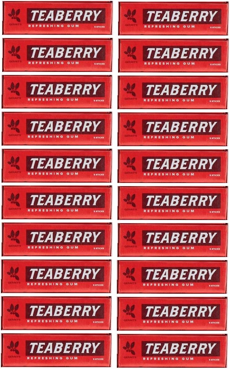 Teaberry Chewing Gum - Classic Retro Nostalgic Yummy Flavor originated by Clark's Finally Back! - Gerrit's Tea Berry Flavor (20 Packs)