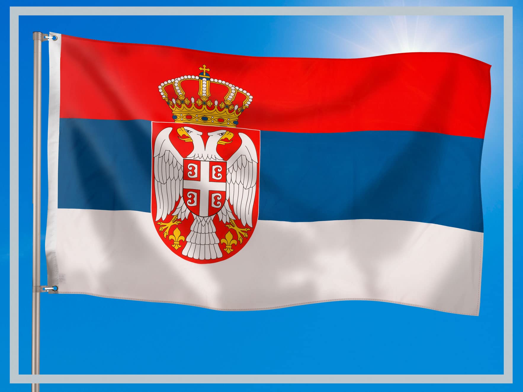 PHENO FLAGS Serbia flag - Serbian flag 3x5ft with brass eyelets - weatherproof national flag for flagpole - 100% polyester - 90x150cm - Image 2